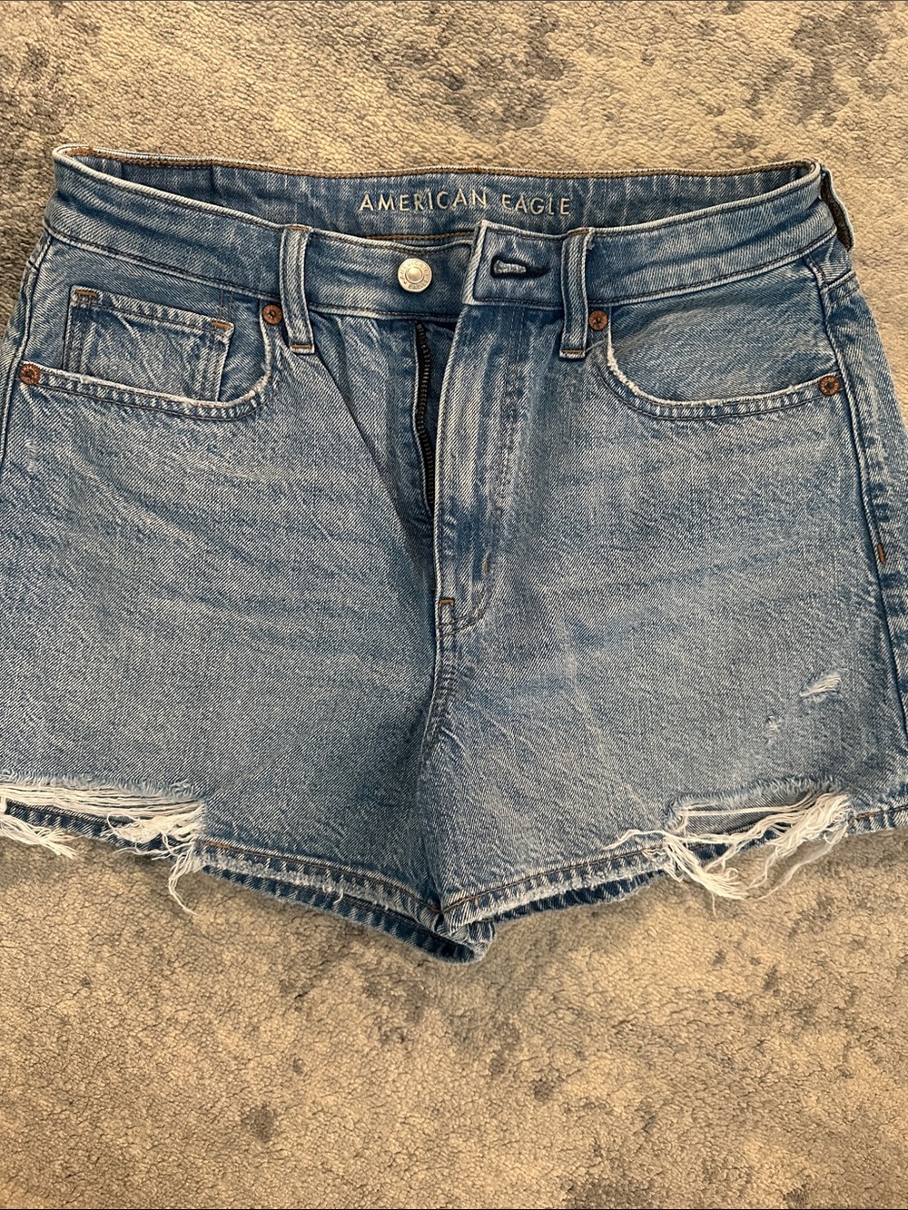 American Eagle Outfitters Light Blue Distressed Denim Mom Shorts